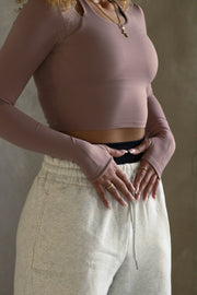Mocha Mauve Halter Long Sleeve