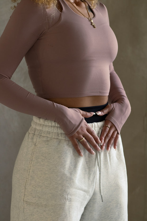 Mocha Mauve Halter Long Sleeve