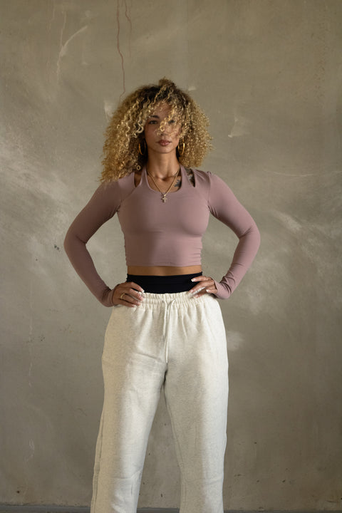 Mocha Mauve Halter Long Sleeve