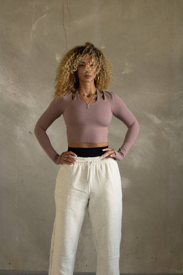Mocha Mauve Halter Long Sleeve