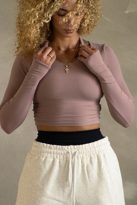 Mocha Mauve Halter Long Sleeve